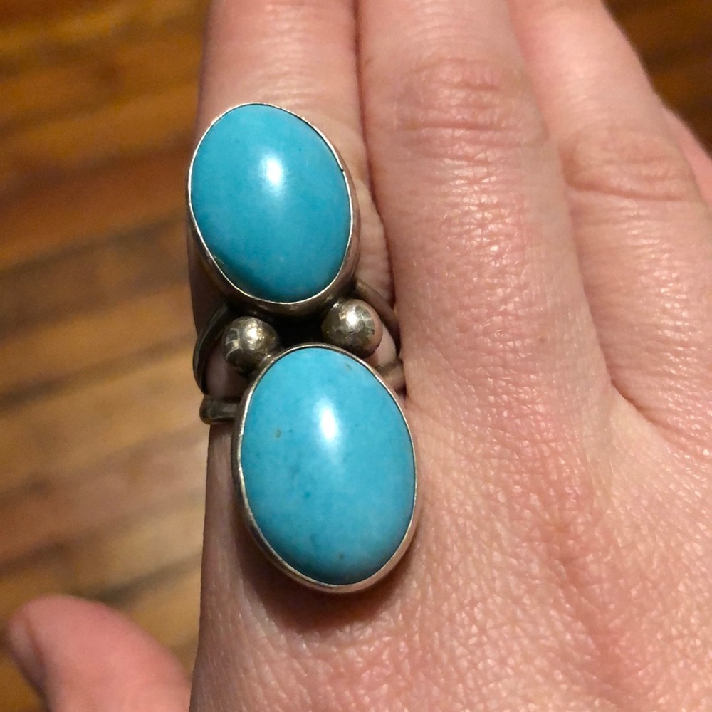 Turquoise and sterling double ring